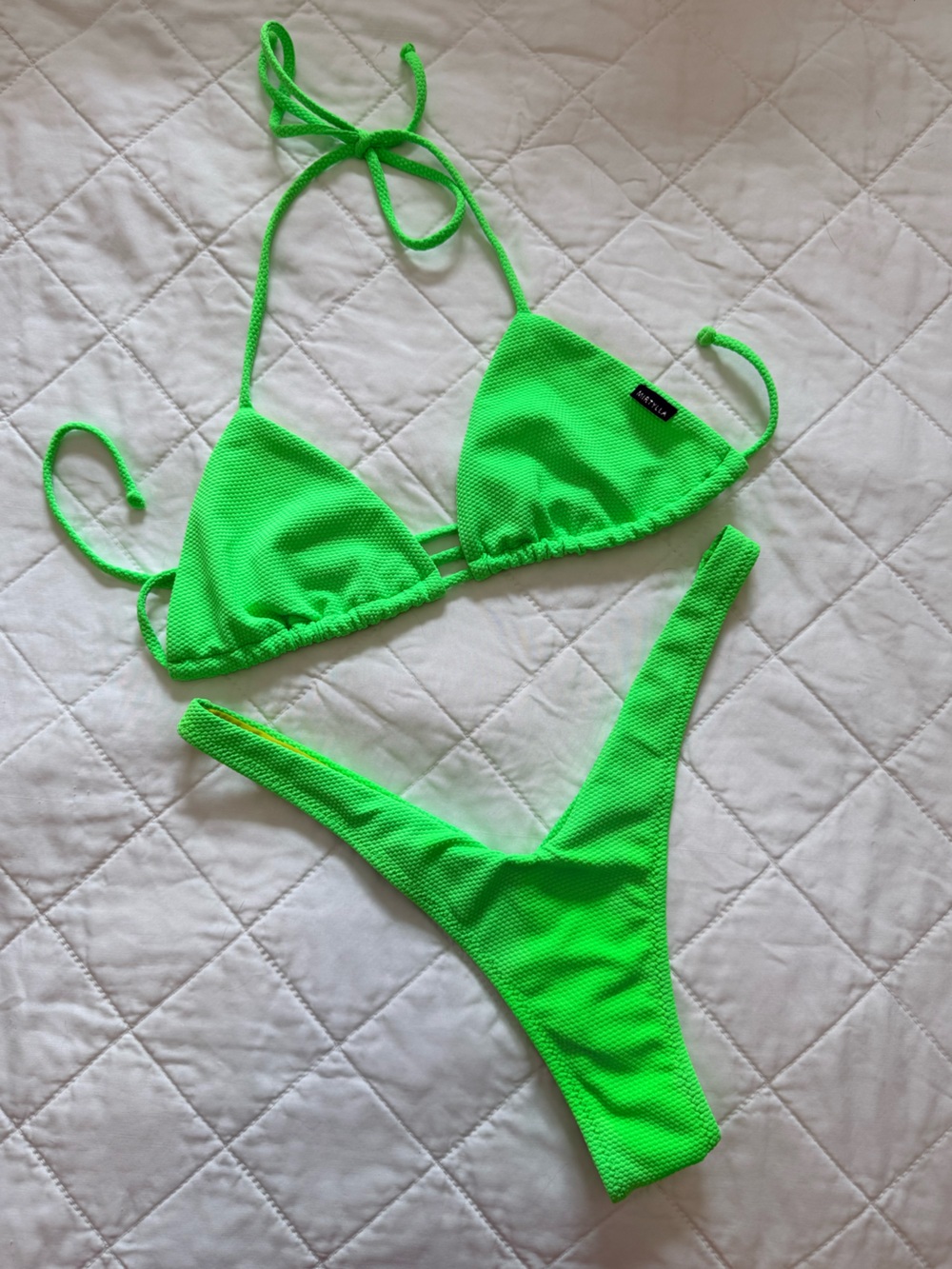 MIRTYLLA neon green textured Brazilian bikini set